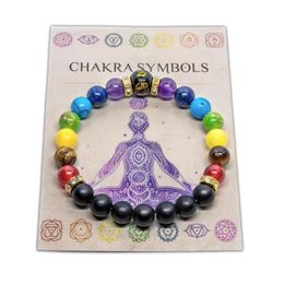 7 Chakra Strands Bracelet with Meaning Card for Men Women Natural Crystal Healing Anxiety Jewellery Mandala Yoga Meditation Bracelet Gift