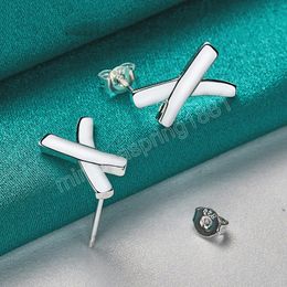 925 Sterling Silver Cross X Stud Earring For Women Fashion Charm Wedding Engagement Party Jewelry