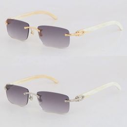 New Original White Genuine Natural Horn Sunglasses for Women Fashion Style Metal Rimless Male Female Adumbral Man Woman Frames Square Sun Glasses Size 54