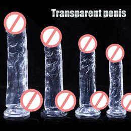 Crystals Transparent high Realistic Anal Plugs Dildo skin vascular Unisex Gay Lesbian Fake Penis with sucker suction cup eggs Masturbating