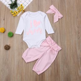 Clothing Sets Born Baby Girls Clothes Babi Set I Love Mom Long Romper+Bow Pant +Hairband 3pcs/Set Outfits