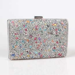 Evening Bags Silver / Black Gold Women Elegant Fashion Splice Rhinestone Wedding Party Clutch Bag Ladies Shoulder Flap PurseEvening