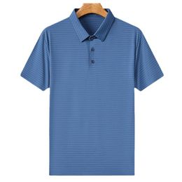 Men's Polos Stripe Business Shirt Mens Summer Ice Silk Thin T Pure Color Leisure Short Sleeve Tops Casual Male ClothingMen's Men'sMen's