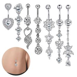 7Pcs 14G Dangle Belly Button Rings for Women Girls 316L Surgical Steel Curved Navel Barbell Body Jewellery Piercing