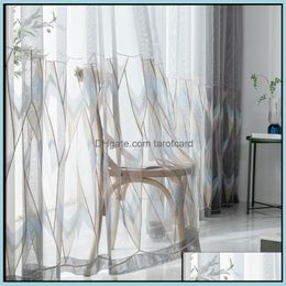 Sheer Curtains Grey Geometric Embroidered Window Curtain Nordic Style Simple Modern Living Room Study Bedroom Finishedtreatments Drop Delive