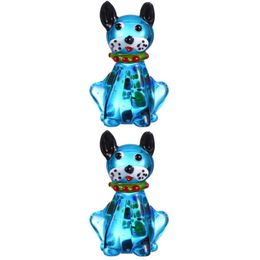 Interior Decorations 2pcs Miniature Blue Glass Dog Ornament Animal Figurine Desktop Adornment SuppliesInterior