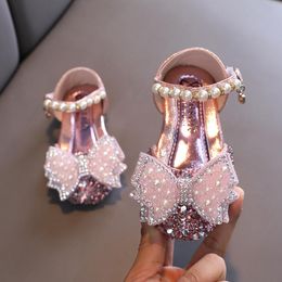 Sandals Baby Girls Princess Shoes Sequins Pearl Bow Kids Non-slip Children Party Wedding Elegant Performance G354