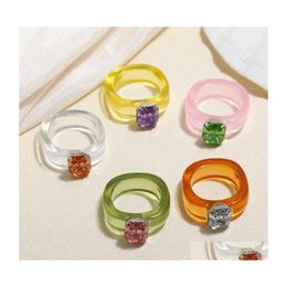 Band Rings Fashion Acrylic Rhinestone Ring For Women Big Colorf Rec Transparent Finger Girls Vintage Female Beautif Jewelry C3 Drop D Dhaue