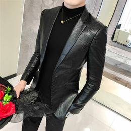 Brand clothing Men's spring slim Casual leather jacket/Male fashion High quality leather Blazers/Man leisure clothing 4XL 220801
