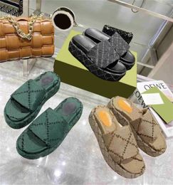 Women Slipper jacquard organic denim platform Sandal Heightening Thick Soled Slides Slippers Designer Summer Flat Sandals House Spike Flip Flops