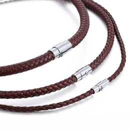8mm steel rope UK - Chokers Mens Womens Stainless Steel Buckle Black Brown Leather Rope Cord Necklace Jewelry Gift Choker Chain Wholesale 4 6 8mm DLUNM09