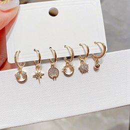 Dangle & Chandelier Trendy 6pcs Mixed Star Flower Cute Face Hanging Earrings Set Gold Colour Plated Cubic Zirconia Women EarringsDangle