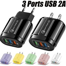 Fast Charging Multi-port 3USB 5V 2A Cell Phone Quick Charger Mobile Macaron Colour Chargers European American Adapter