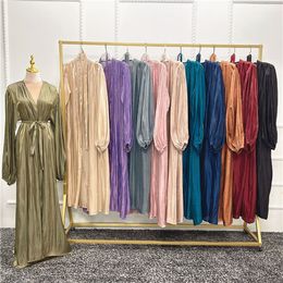 -Vestidos étnicos roupas eid djellaba abaya dubai mangas de mangas minuciosas brilhantes vestido muçulmano quimono peru islã abayas com cinto