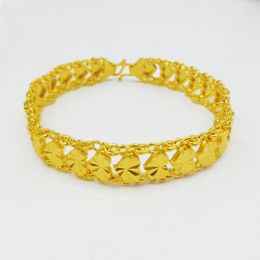 Heart Link Chain Women Men Bracelet Solid 18k Yellow Gold Filled Fashion Jewellery Romantic Birthday Gift