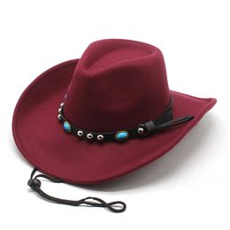 Cowboy Jazz Hats Fedoras Felt Fedora Hat Wide Brim Cap Women Men Top Caps Woman Man Trilby with Rope Autumn Winter Hot