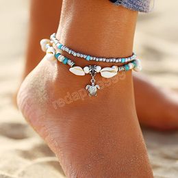 Bohemian Multi Layer Vintage Turtle Beads Anklets For Women Vintage Boho Shell Chain Anklet Bracelet Beach Jewellery Sandals Gift