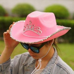 Berets Cowgirl Cowboy Hat For Women Girl Western Caps Feather Crown Tiara Wide Brim Bucket Hats Party Costume Dress Up CapsBerets Pros22