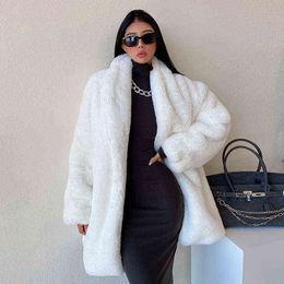 2022 Faux Fur Jacket Fashionable White Fur Coat Women's High Street Long Coat Casaco Neve Feminino Fell Jacke Abrigos Largos T220815