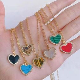 Pendant Necklaces 5Pcs Trendy Gold Plated Brass Heart Micro Zircon Charm Shell Stone Necklace For Women Girls Jewelry GiftPendant