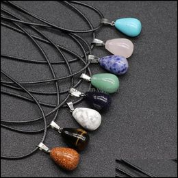 Pendant Necklaces Pendants Jewelry Natural Stone Waterdrop Ball Shape Necklace Teardrop Quartz Healing Crystal Rop Dhwmv