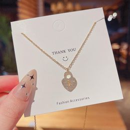 Pendant Necklaces Fashion Zircon Lock Necklace For Women Exquisite Gold Colour Stainless Steel Choker Girls Jewellery Gift