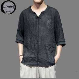 Rétro Hommes Coton Lin traditionnelle chinoise Shirt à Manches Longues Casual manteau ethnique 