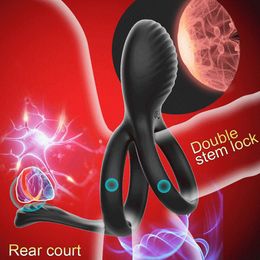 Male Dual Penis Ring Vibrator 7 Vibration Modes Remote Control Stretchy Ultra Soft Cock Erection Enhancing sexy Toys for Men