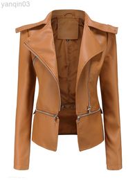 Autumn Leather Jackets And Coats Womens Solid With Belt Zipper Biker Motorcycle Jackets Female Streetwear Oversized Casual Coat L220801