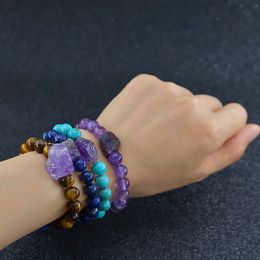 8mm Irregular Rough Natural Stone Strand Amethyst Beads Bracelet Strands Crystal Bracelets Buddhist Yoga Bracelets for Women Men