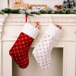 Christmas Tree Pendant Stocking Bag Decoration Xmas Hanging Decor Red White Gift Candy Bags C7296