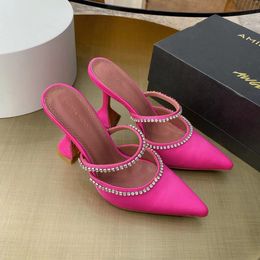 Amina Muaddi Designers Tacchi sandali da donna scarpe col tacco alto punta a punta girasole crysta fibbia estate sexy cinturino posteriore cinturino suola in vera pelle sandalo con borsa