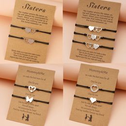 Mother Daughter Bracelets Set 2pcs Mommy and Me Matching Stainless Steel Love Heart Butterfly Jewelry Gift Mother's Day Bracelet