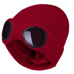 Winter Warm Knit Hats Fashion Unisex Adult Windproof Ski with Removable Glasses Thicken Sports Multifunction Caps 220629