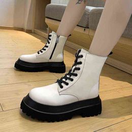 Boot 2022 White Soft Leather Ankle Boots Women Platform Motorcycle Booties Female Autumn Winter Shoes Woman Goth Short Botas De Mujer 221223