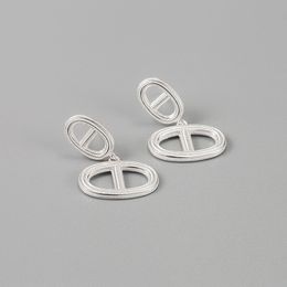 Korean Summer S925 Sterling Silver Oval H Pig Nose Texture Ins Fashion Wild Light Luxury Earrings Women