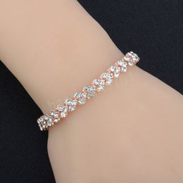 Luxury Vintage Silver Colour Rose Gold Bracelet Crystal Charm Bracelet For Women Bridal Wedding Fine Jewellery Gift