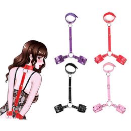 couples handcuffs UK - Massage Backhand tied Bdsm Bondage Restraint with Collar and Handcuffs Slave Fetish Bondage Gear Erotic Sex Toys For Couples Adult231F