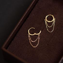 Hoop & Huggie GOLDtutu 2022 Style 9k Solid Gold Tassel Chain Double Dangle Drop Earring Jewelry Minimal Bride Bridesmaid Shinning GiftHoop