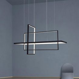 Pendant Lamps Modern Square LED Lights For Living Room Black Bedroom Dining Hanging Lamp Restaurant Fixtures Lustre With RemotePendant