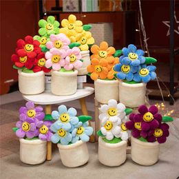 Cm Suower Flower Pot Plush Decor Pp Cotton Filled Soft Plant Colourful Smiling Home Decoration Ladies Girls Gift J220704