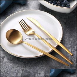 Stainless Steel Matte Tableware Gold Knife Meal Spoon Fork Coffee Flatware Simple Exquisite Western Dinner Dessert Cutleries Drop Delivery 2