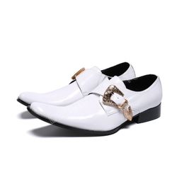 Trend Fashion White Men's Leather Shoes Buckle Mens Business Party Shoes Banquet Gentleman Dress Brogue Shoes