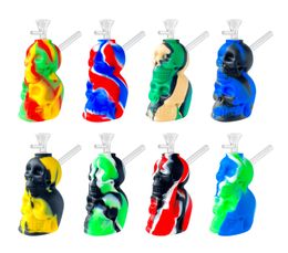 Silicone Bongs Hookahs Skull Water Pipes with glass bowls and quartz banger dab rigs smoking pipe smoke accessory