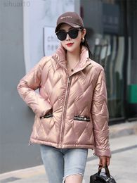 Cotton Coat Women Short Small Thick Warmth Clothing 22 Winter New Fashion Korean Beading Loose Stand Collar Chic Parkas Feminina L220730