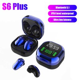 New S6 Plus TWS Wireless Bluetooth 5.1 Earphone LED Color Screen Digital Display Headset Waterproof and Noise Reduction