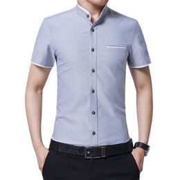 New Summer Fashion Shirt Mandarin Collar Slim Fit Cotton Men White Shirts Short Sleeve Shirts 4XL 5XL 210412