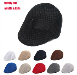 New Men Women Casual Beret Hat Fashion Flat Cap Breathable Mesh Caps Outdoor Solid Colour Hats Unisex Summer Spring Adult Kids Size Family suit