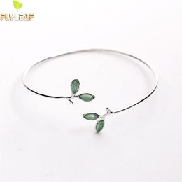 Flyleaf 100% 925 Sterling Silver Opal Leaves Buds Open Bracelets & Bangles For Women Fashion Creative Lady Jewelry 200925