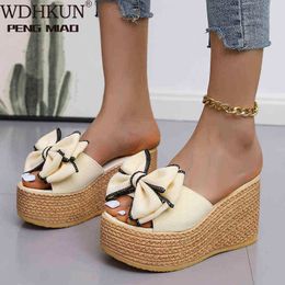 Sandals Women Slippers Fashion Pee Toe Summer Shoes Butterfly-button High Heels Slides Platform Wedges Ladies 220323